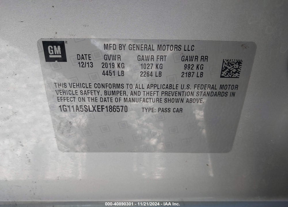 2014 CHEVROLET MALIBU 1FL VIN: 1G11A5SLXEF186570