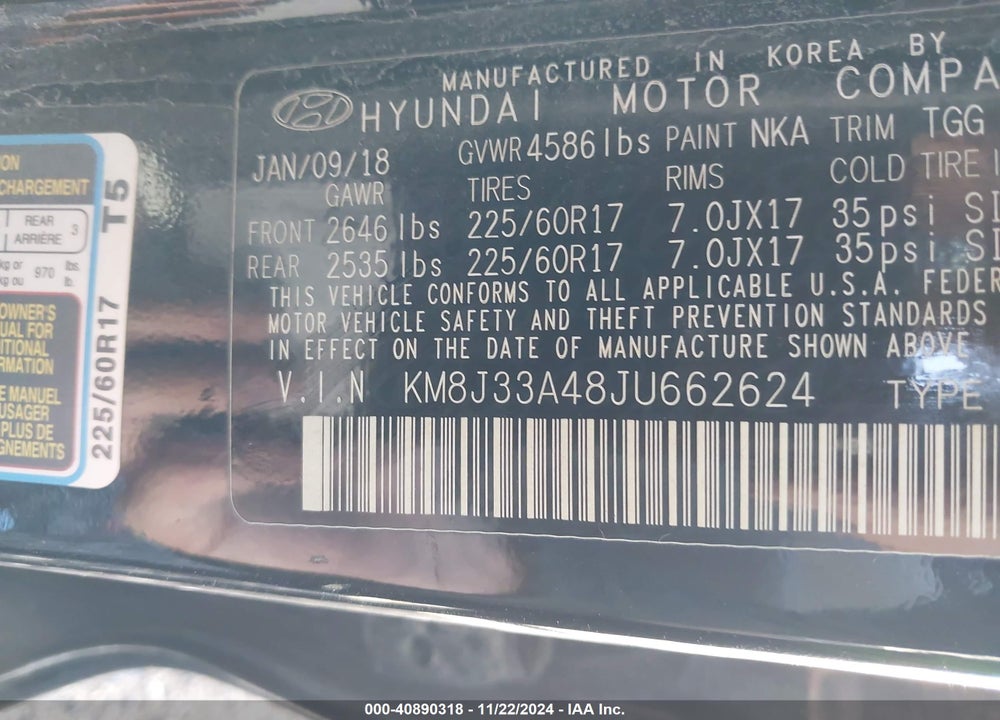 2018 HYUNDAI TUCSON SEL VIN: KM8J33A48JU662624