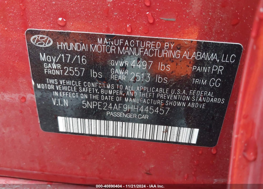 2017 HYUNDAI SONATA VIN: 5NPE24AF9HH445457