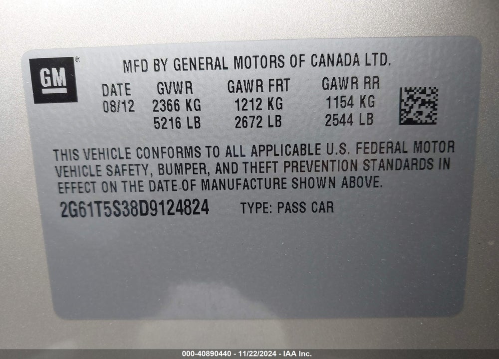 2013 CADILLAC XTS PREMIUM VIN: 2G61T5S38D9124824