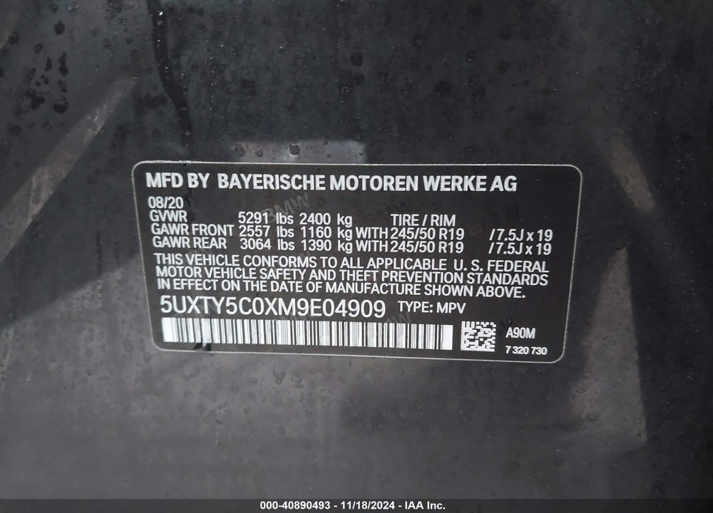 2021 BMW X3 VIN: 5UXTY5C0XM9E04909