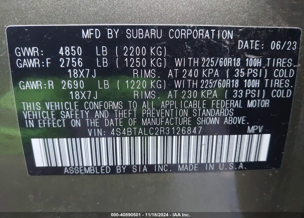 2024 SUBARU OUTBACK ONYX EDITION VIN: 4S4BTALC2R3126847