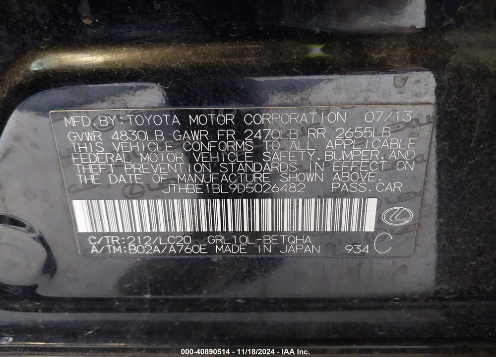 2013 LEXUS GS 350 VIN: JTHBE1BL9D5026482