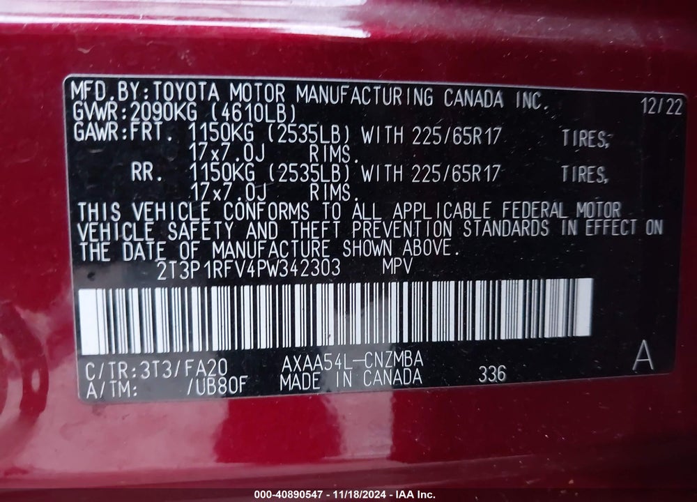 2023 TOYOTA RAV4 XLE VIN: 2T3P1RFV4PW342303