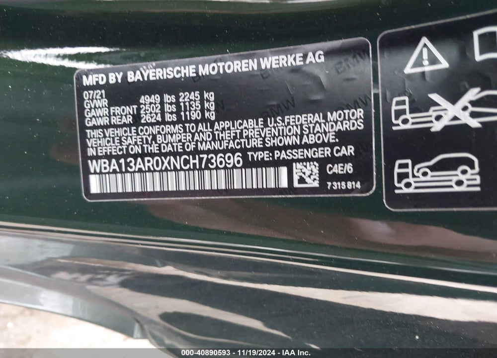 2022 BMW M440I XDRIVE VIN: WBA13AR0XNCH73696