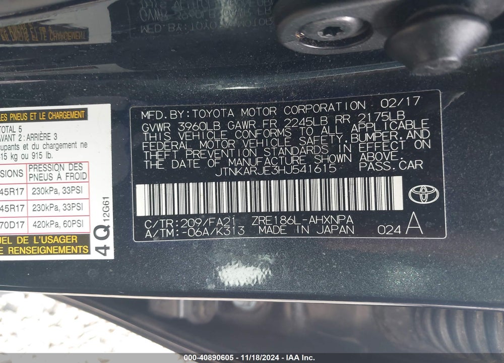 2017 TOYOTA COROLLA IM VIN: JTNKARJE3HJ541615