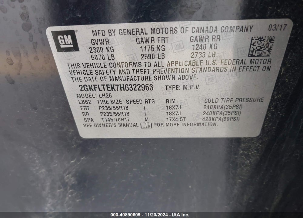 2017 GMC TERRAIN SLE-2 VIN: 2GKFLTEK7H6322963