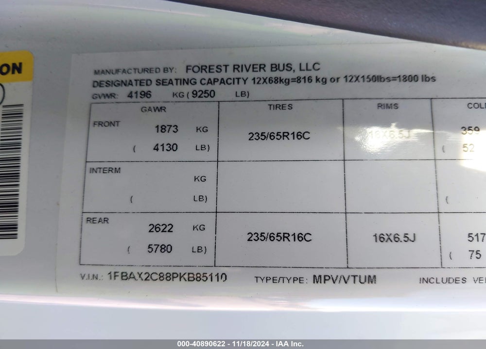 2023 FORD TRANSIT-350 PASSENGER VAN XL VIN: 1FBAX2C88PKB85110