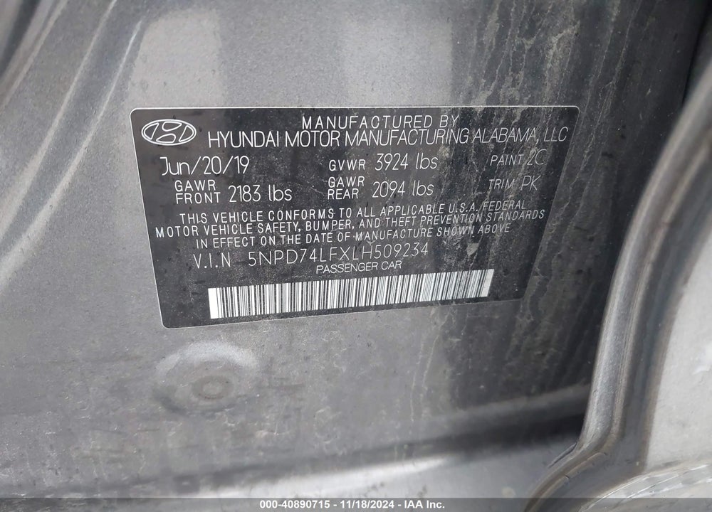 2020 HYUNDAI ELANTRA SE VIN: 5NPD74LFXLH509234