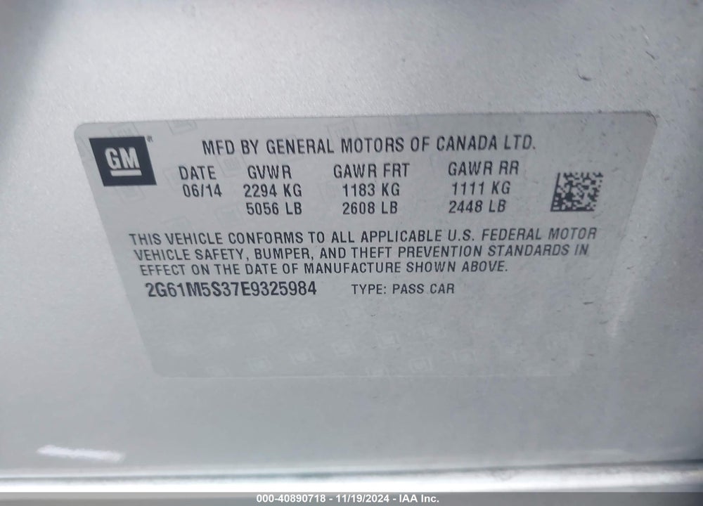 2014 CADILLAC XTS LUXURY VIN: 2G61M5S37E9325984