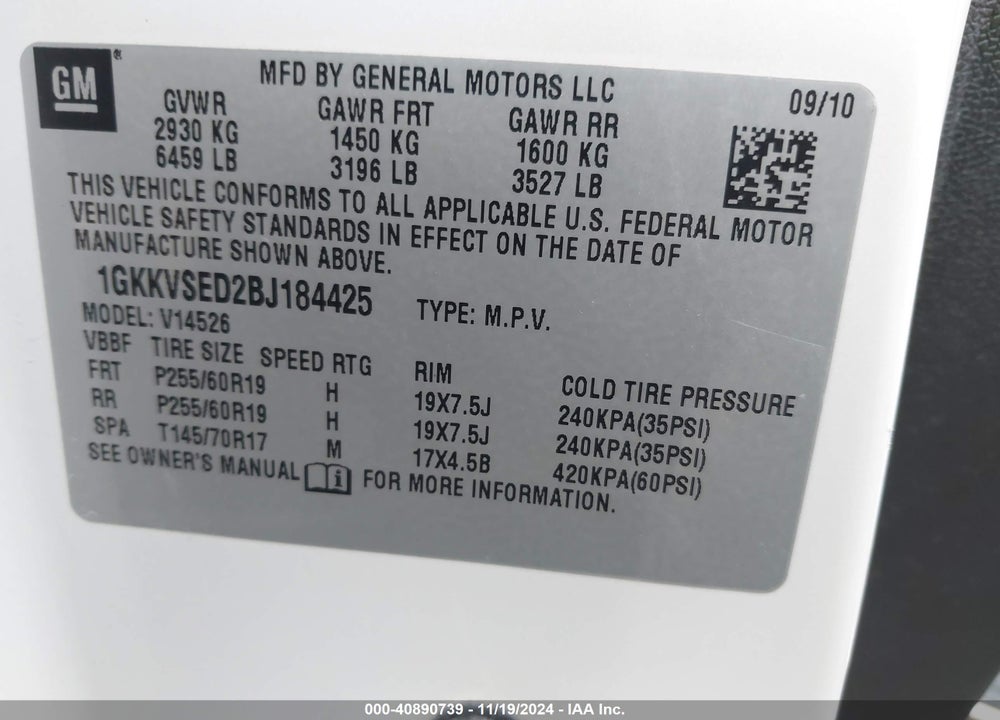 2011 GMC ACADIA SLT-2 VIN: 1GKKVSED2BJ184425
