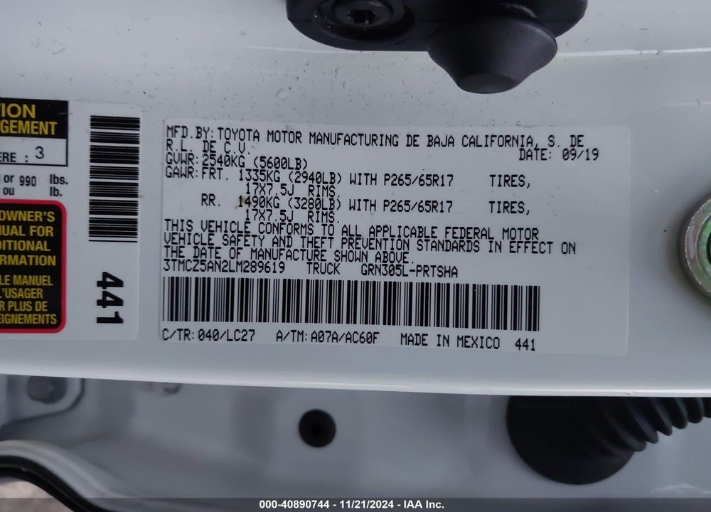 2020 TOYOTA TACOMA TRD SPORT VIN: 3TMCZ5AN2LM289619