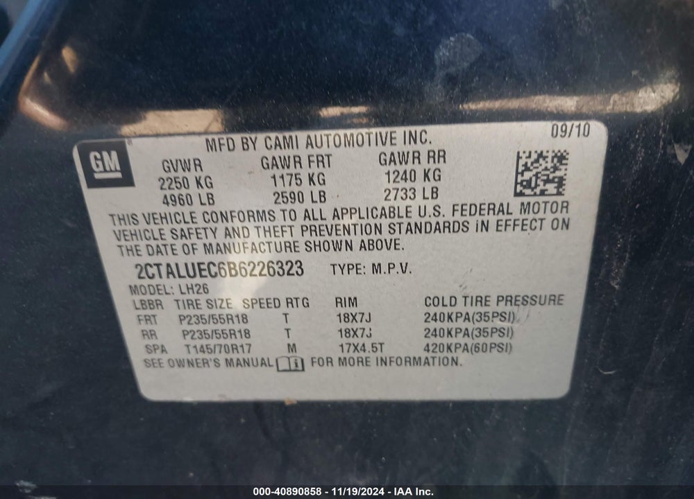 2011 GMC TERRAIN SLT-1 VIN: 2CTALUEC6B6226323