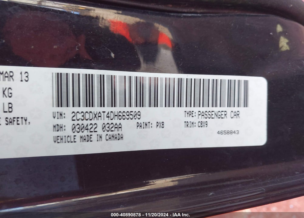 2013 DODGE CHARGER VIN: 2C3CDXAT4DH669509