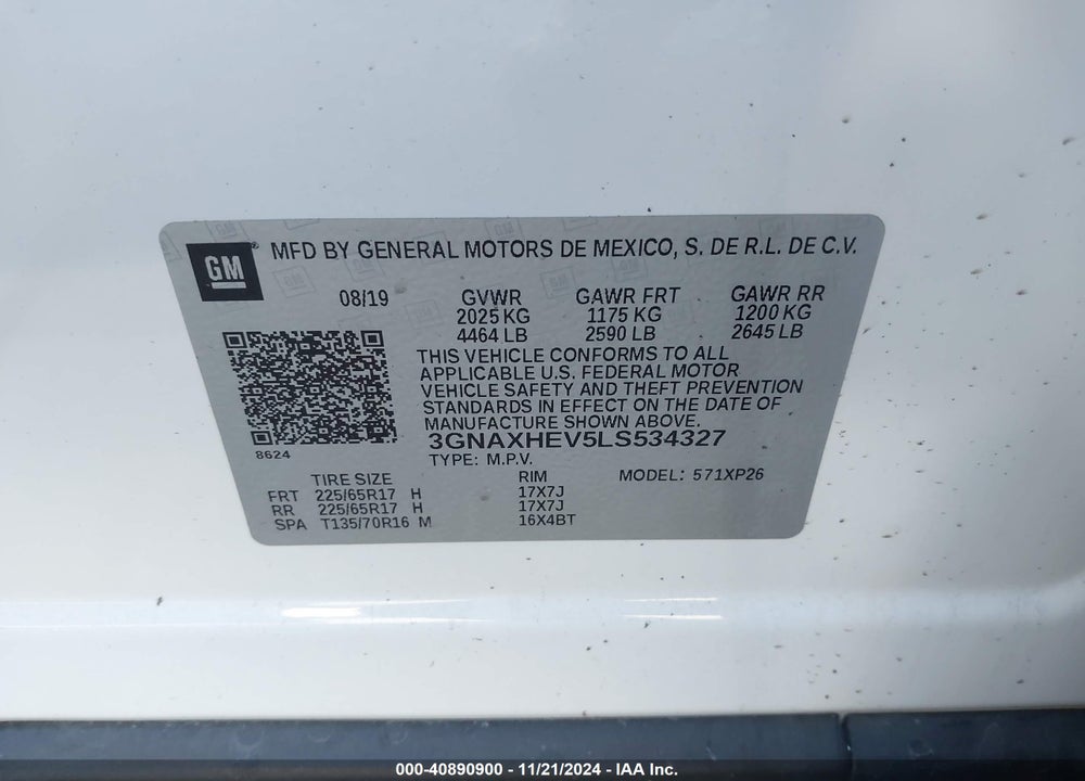 2020 CHEVROLET EQUINOX FWD LS VIN: 3GNAXHEV5LS534327