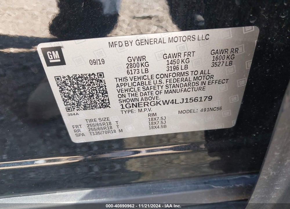 2020 CHEVROLET TRAVERSE FWD LT CLOTH VIN: 1GNERGKW4LJ156179