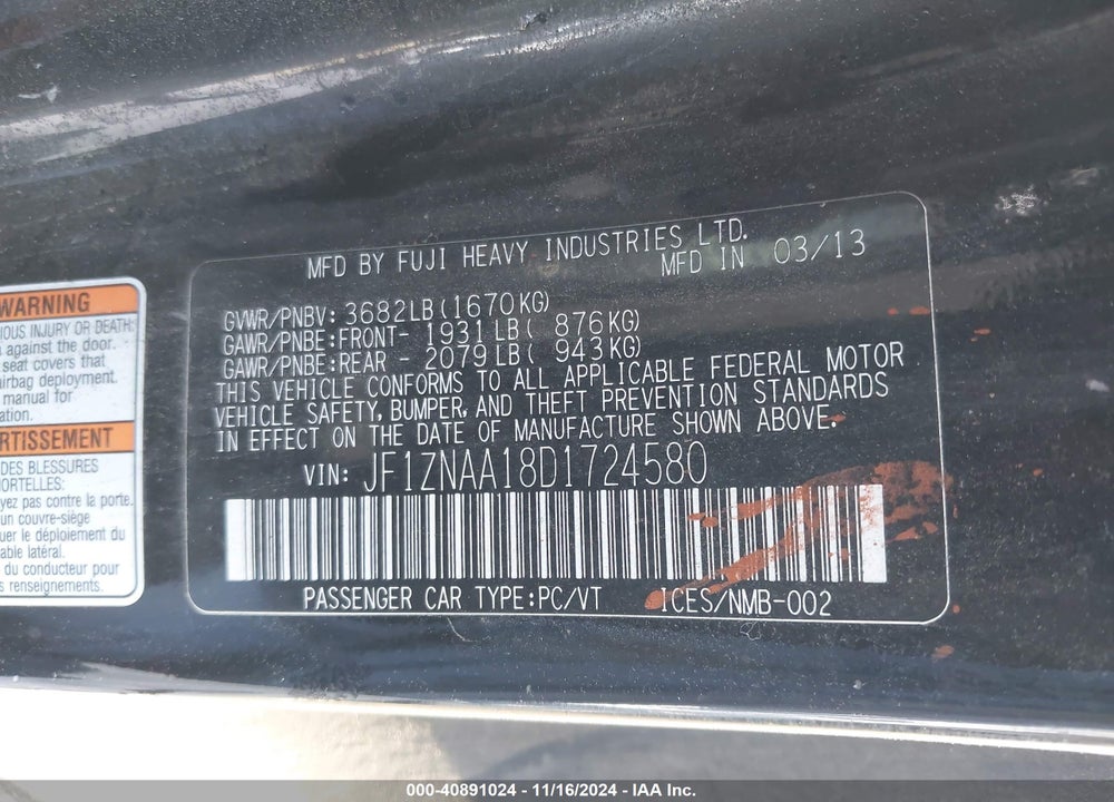 2013 SCION FR-S VIN: JF1ZNAA18D1724580