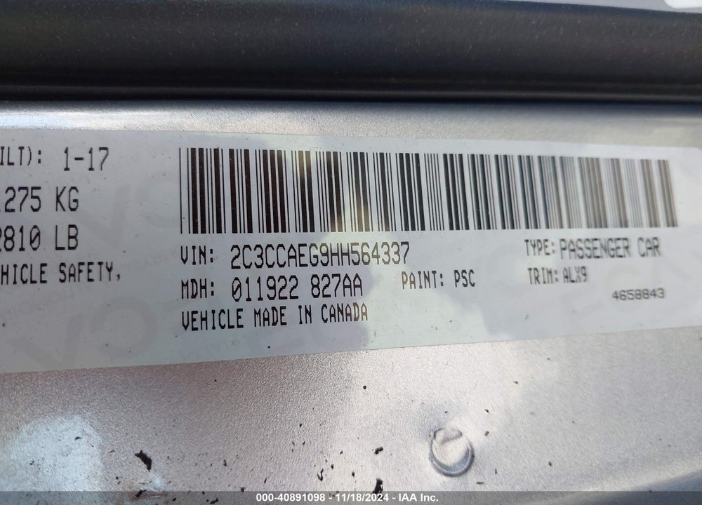 2017 CHRYSLER 300C VIN: 2C3CCAEG9HH564337