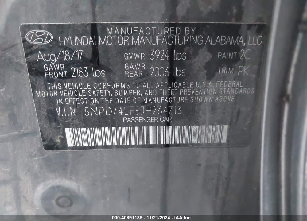 2018 HYUNDAI ELANTRA SE VIN: 5NPD74LF5JH264713
