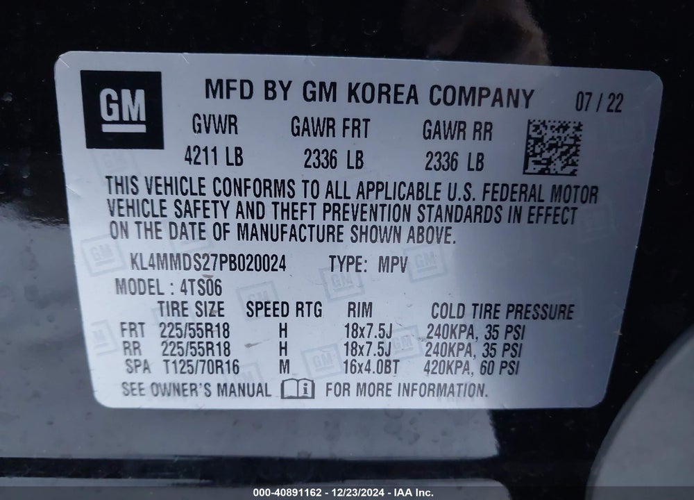 2023 BUICK ENCORE GX SELECT FWD VIN: KL4MMDS27PB020024