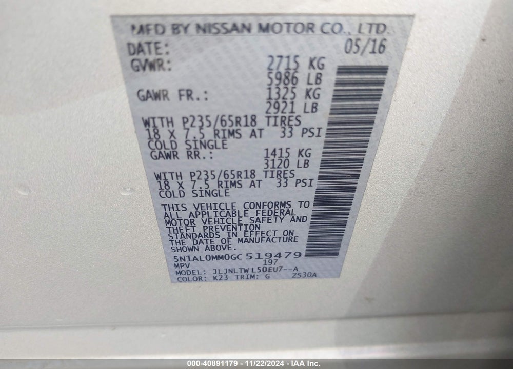 2016 INFINITI QX60 VIN: 5N1AL0MM0GC519479