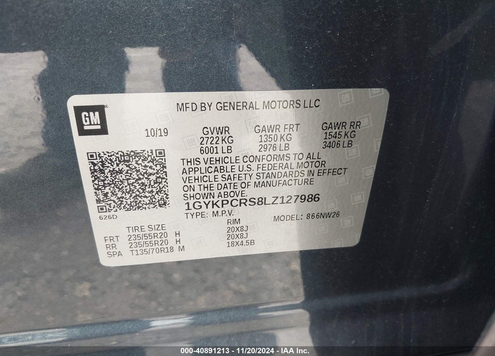 2020 CADILLAC XT6 FWD PREMIUM LUXURY VIN: 1GYKPCRS8LZ127986