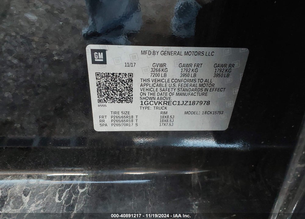 2018 CHEVROLET SILVERADO 1500 1LT VIN: 1GCVKREC1JZ187978