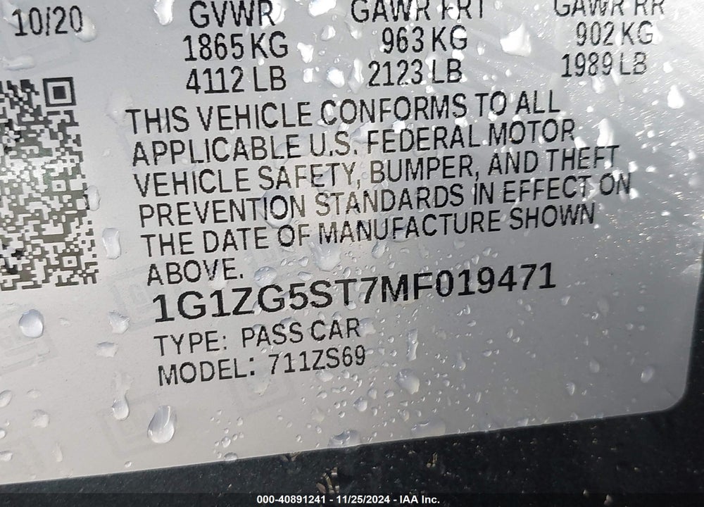 2021 CHEVROLET MALIBU FWD RS VIN: 1G1ZG5ST7MF019471