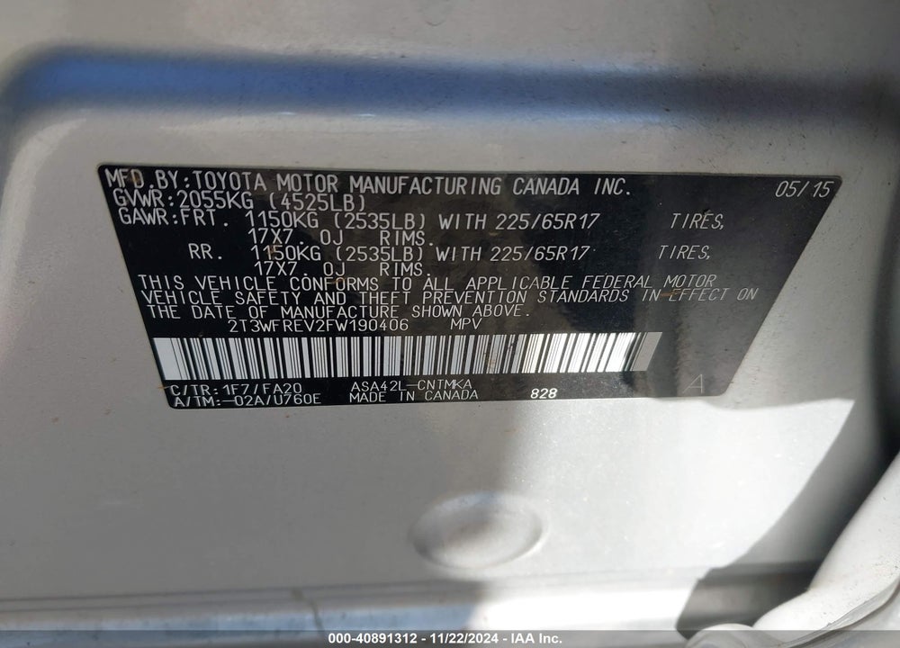 2015 TOYOTA RAV4 VIN: 2T3WFREV2FW190406
