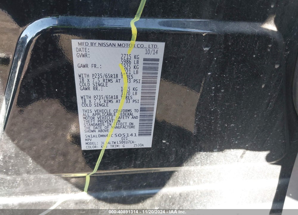 2015 INFINITI QX60 VIN: 5N1AL0MN4FC505141