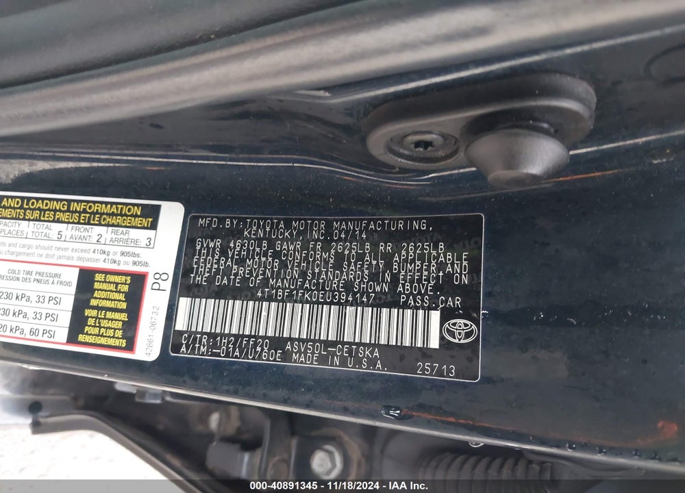 2014 TOYOTA CAMRY SE SPORT VIN: 4T1BF1FK0EU394147