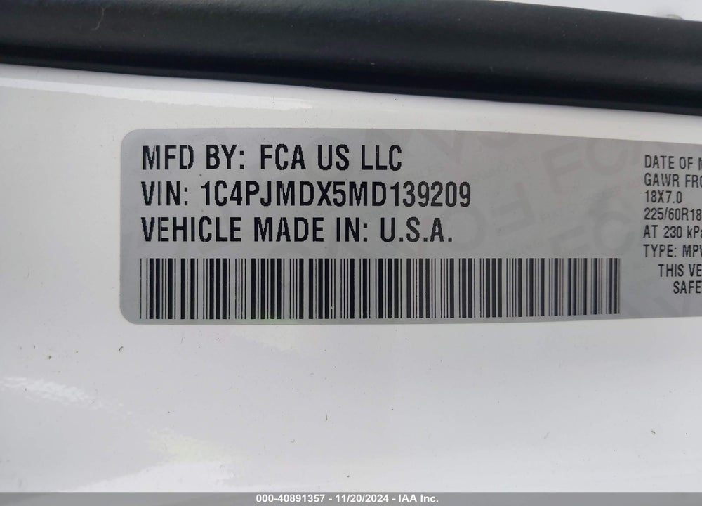 2021 JEEP CHEROKEE VIN: 1C4PJMDX5MD139209