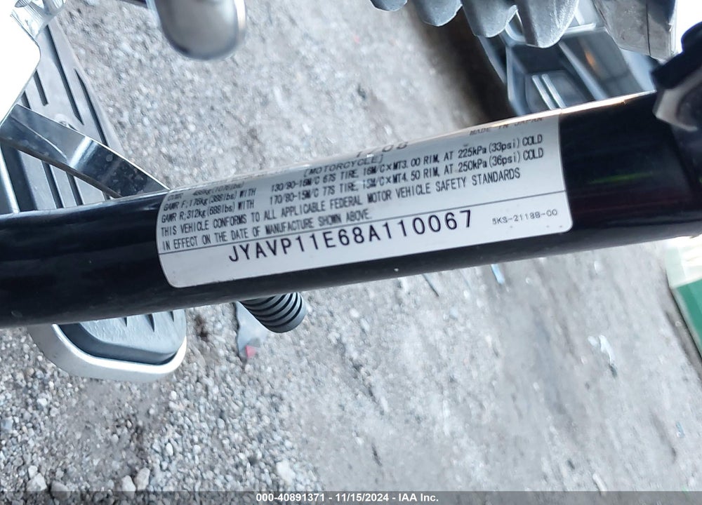 2008 YAMAHA XVS1100 A/AT VIN: JYAVP11E68A110067