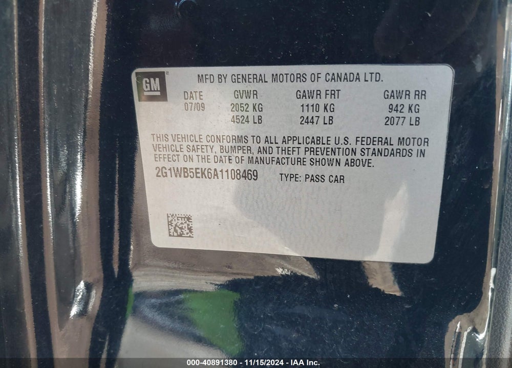 2010 CHEVROLET IMPALA LT VIN: 2G1WB5EK6A1108469