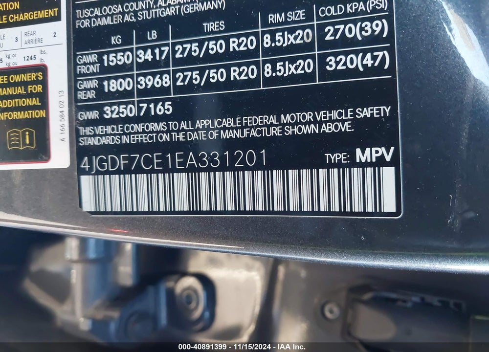2014 MERCEDES-BENZ GL 450 4MATIC VIN: 4JGDF7CE1EA331201