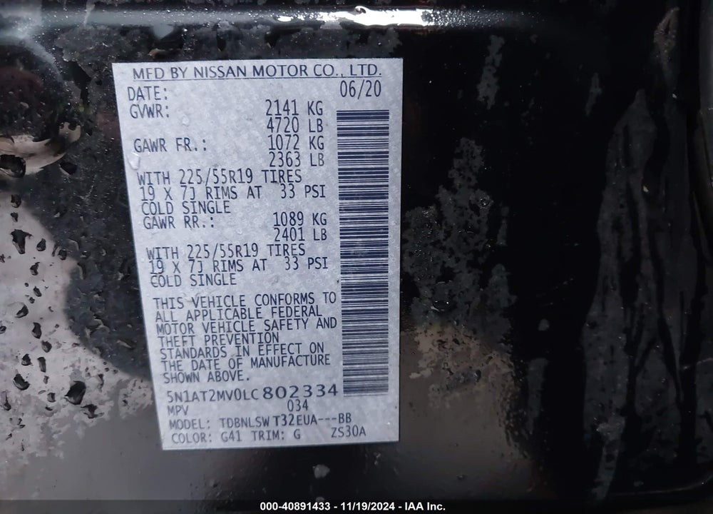2020 NISSAN ROGUE SL INTELLIGENT AWD VIN: 5N1AT2MV0LC802334