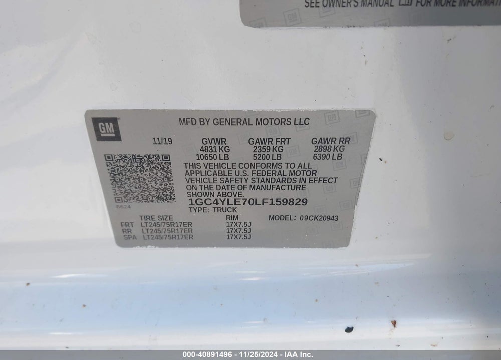 2020 CHEVROLET SILVERADO 2500HD 4WD LONG BED WT VIN: 1GC4YLE70LF159829