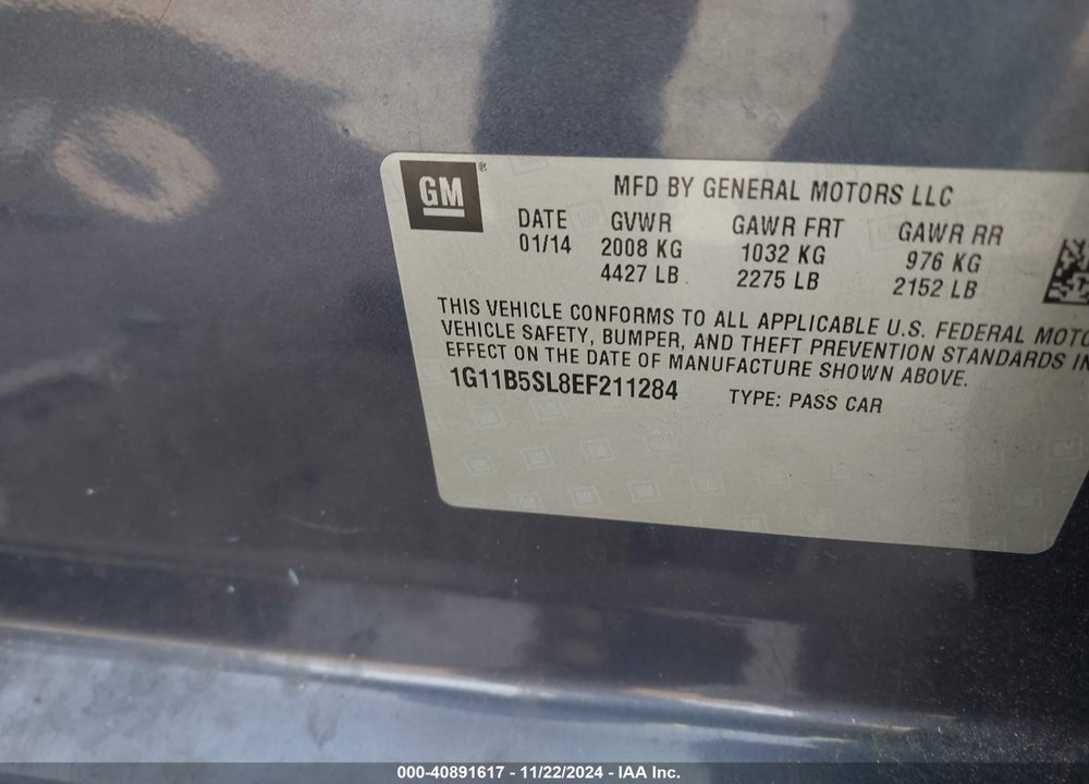 2014 CHEVROLET MALIBU 1LS VIN: 1G11B5SL8EF211284