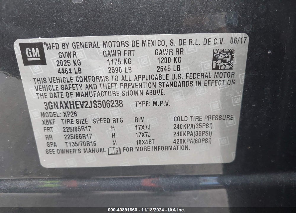 2018 CHEVROLET EQUINOX LS VIN: 3GNAXHEV2JS506238