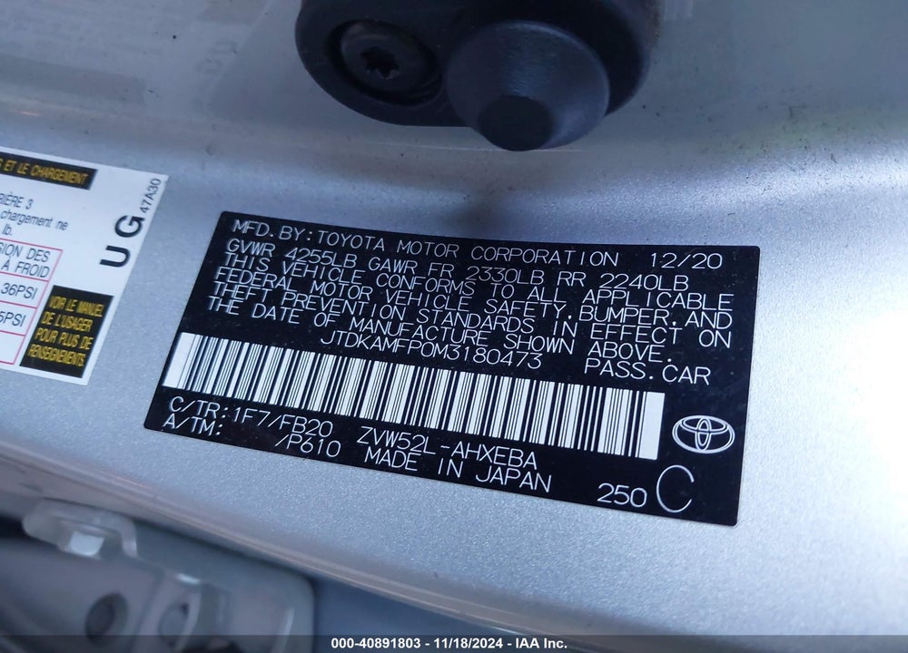 2021 TOYOTA PRIUS PRIME LE VIN: JTDKAMFP0M3180473