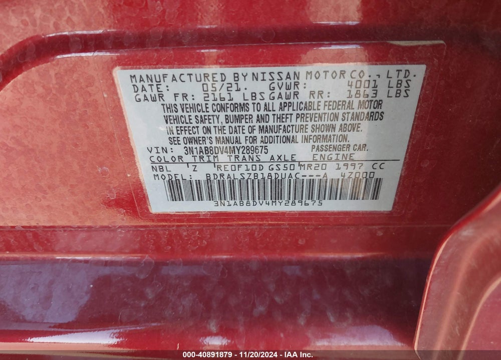2021 NISSAN SENTRA SR XTRONIC CVT VIN: 3N1AB8DV4MY289675