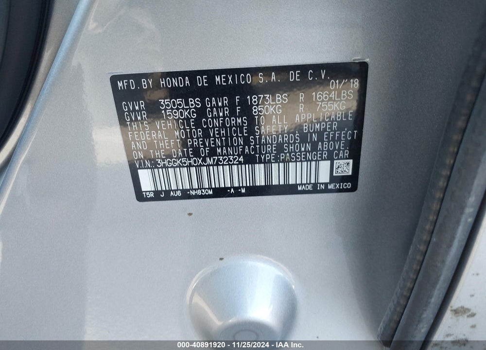 2018 HONDA FIT EX-L VIN: 3HGGK5H0XJM732324
