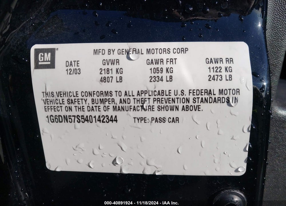 2004 CADILLAC CTS-V VIN: 1G6DN57S540142344