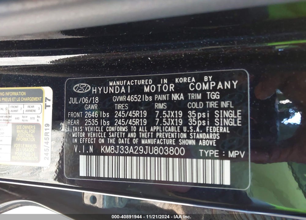 2018 HYUNDAI TUCSON VALUE VIN: KM8J33A29JU803800