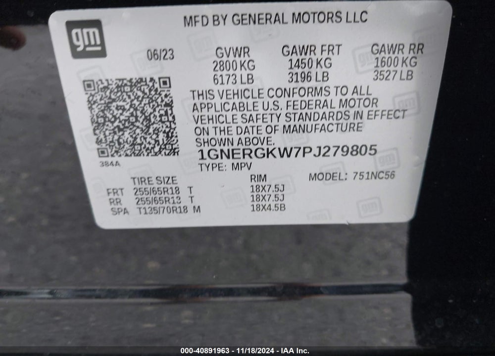 2023 CHEVROLET TRAVERSE FWD LT CLOTH VIN: 1GNERGKW7PJ279805