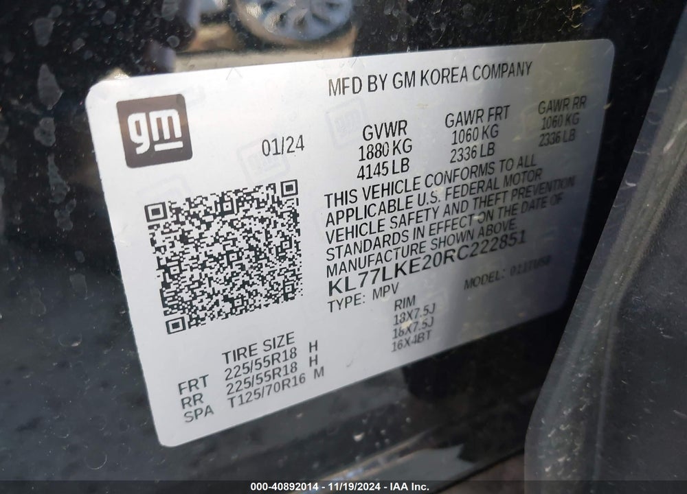 2024 CHEVROLET TRAX FWD ACTIV VIN: KL77LKE20RC222851
