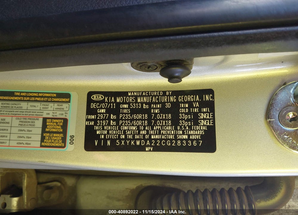 2012 KIA SORENTO SX V6 VIN: 5XYKWDA22CG283367