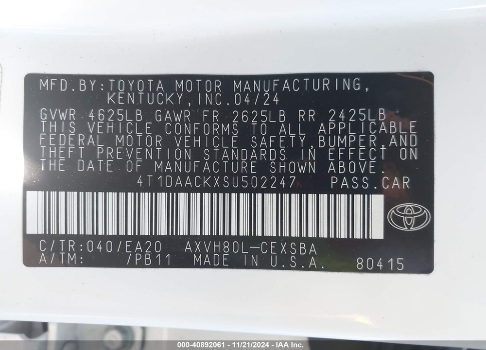 2025 TOYOTA CAMRY SE VIN: 4T1DAACKXSU502247