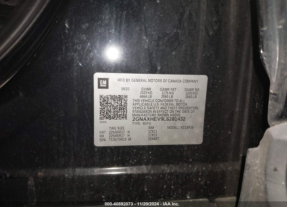 2020 CHEVROLET EQUINOX FWD LS VIN: 2GNAXHEV9L6281432