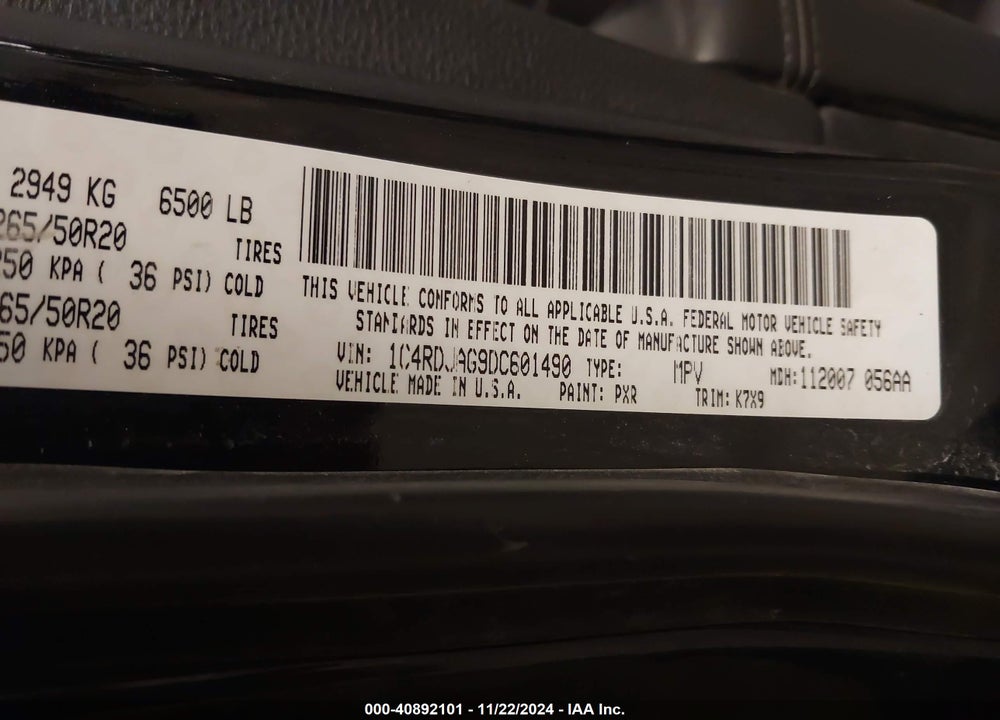 2013 DODGE DURANGO SXT VIN: 1C4RDJAG9DC601490